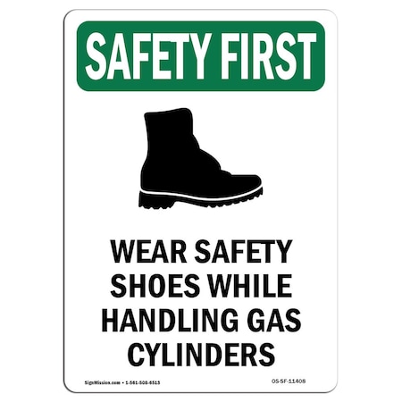 OSHA SAFETY FIRST Sign, Wear Safety Shoes W/ Symbol, 5in X 3.5in Decal, 10PK